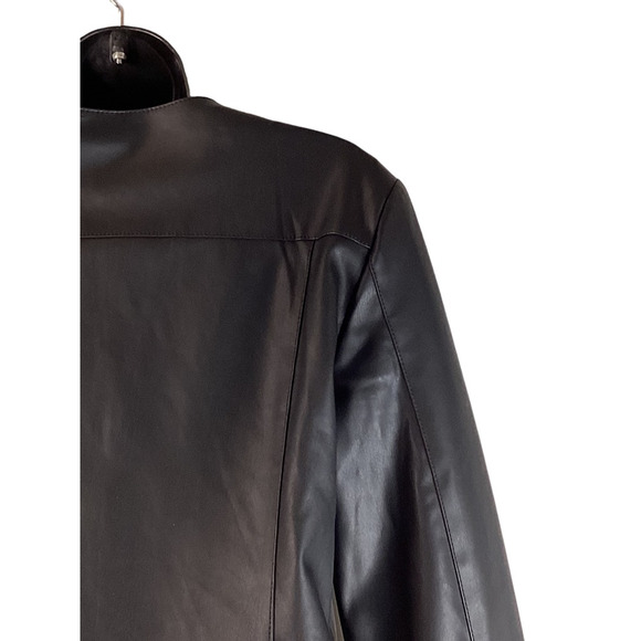 Ann Taylor Womens Faux Leather Jacket Solid Black Full Zip Mock Neck Ruffled 4 - Picture 10 of 12